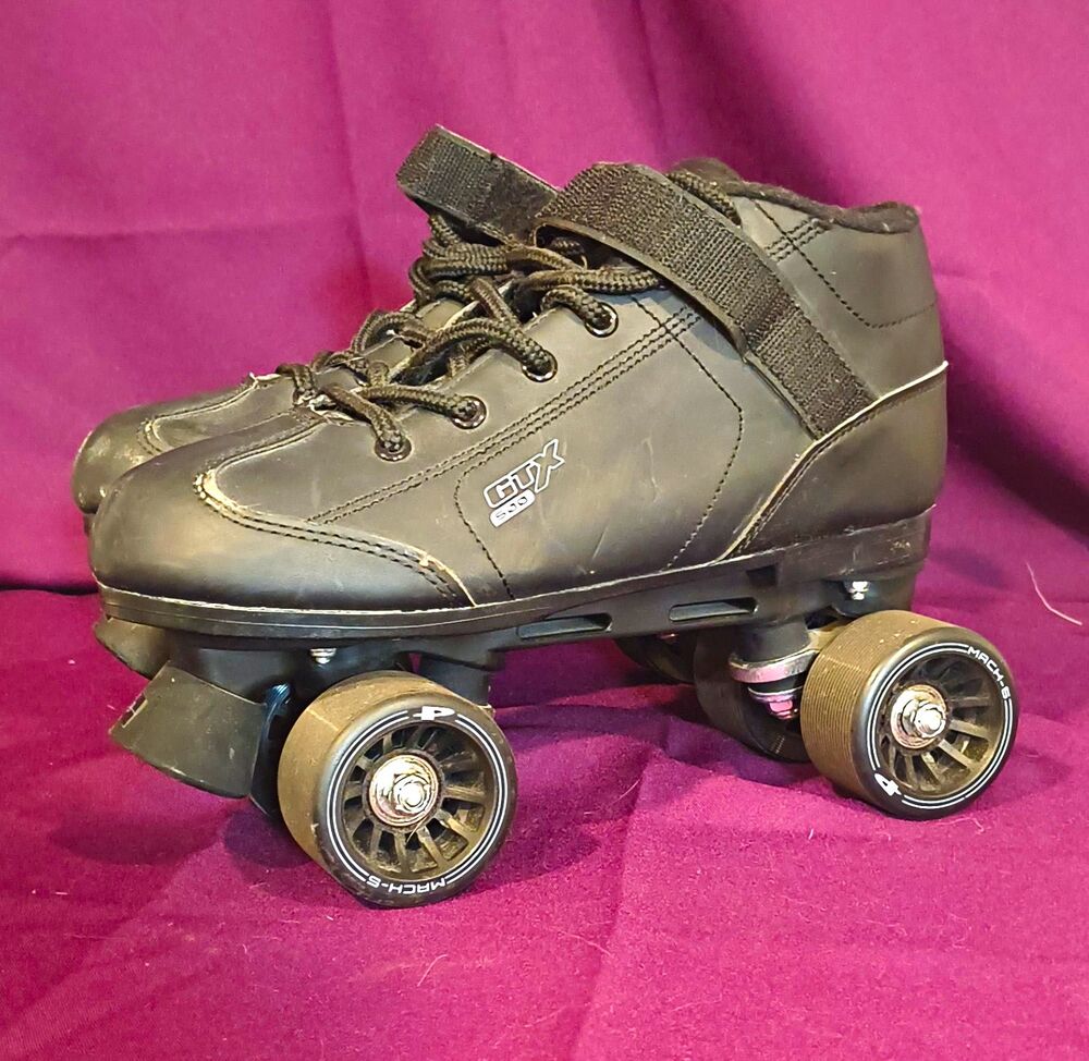 Pacer GTX 500 Quad Roller Skates Black Mens Size 8 Mach-5 Wheels Speed Derby